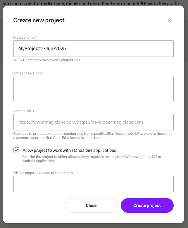 Create project modal image