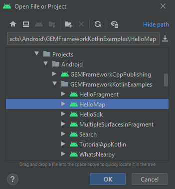 Android Studio open project dialog