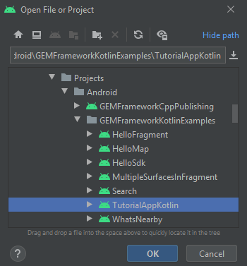 Android Studio open project dialog