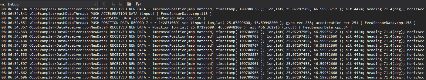 Feed Sensor Data - cpp example screenshot