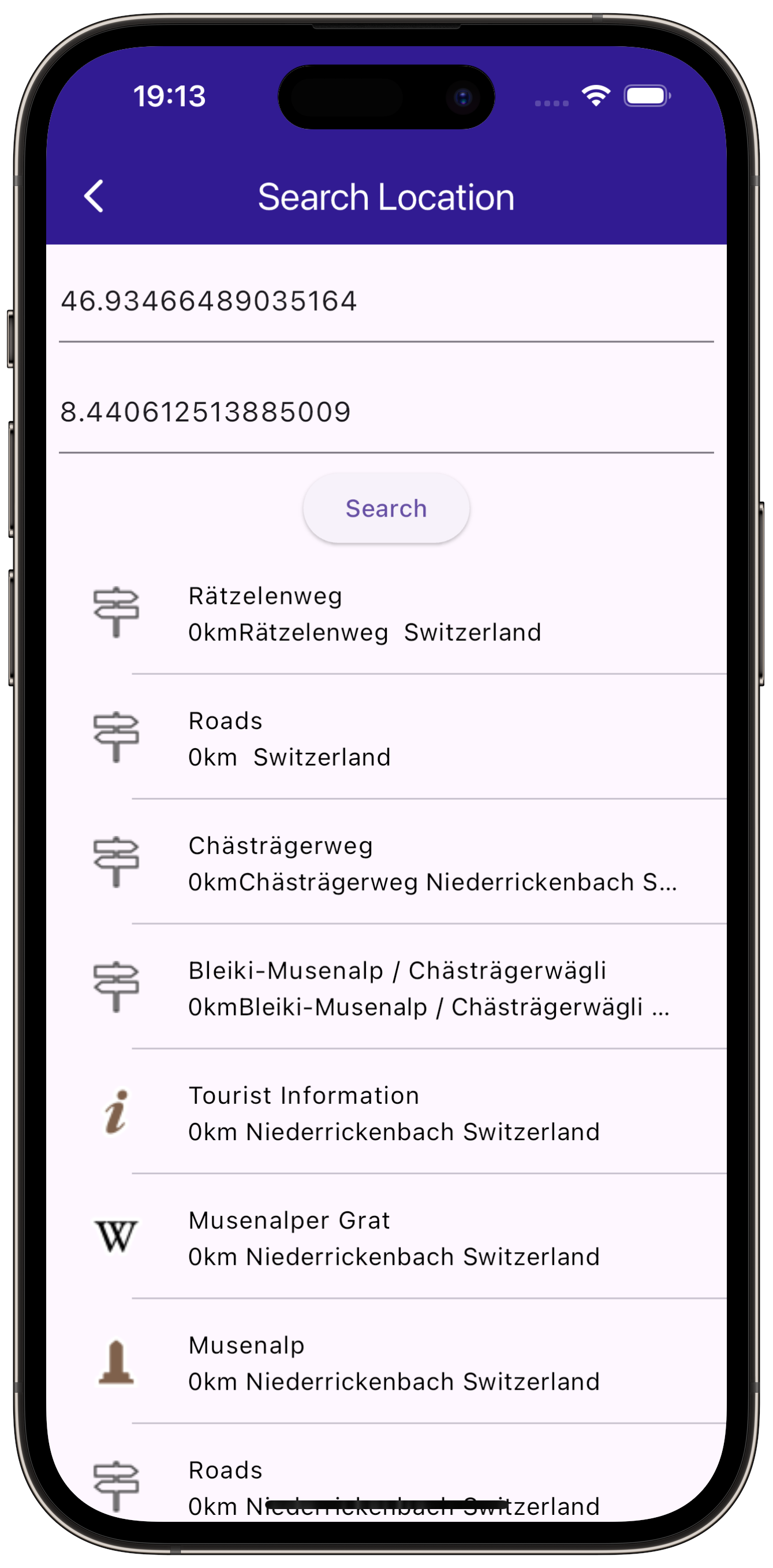 Search Location - example Flutter screenshot