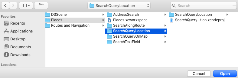 Xcode open SearchQueryLocation