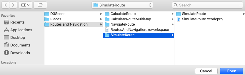 Xcode open SimulateRoute