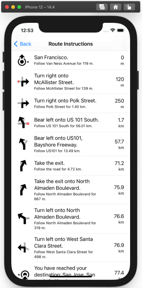 Xcode run RouteInstructions