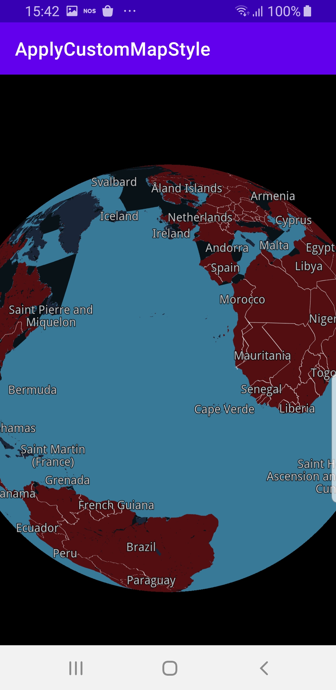 Apply custom map style example Android screenshot