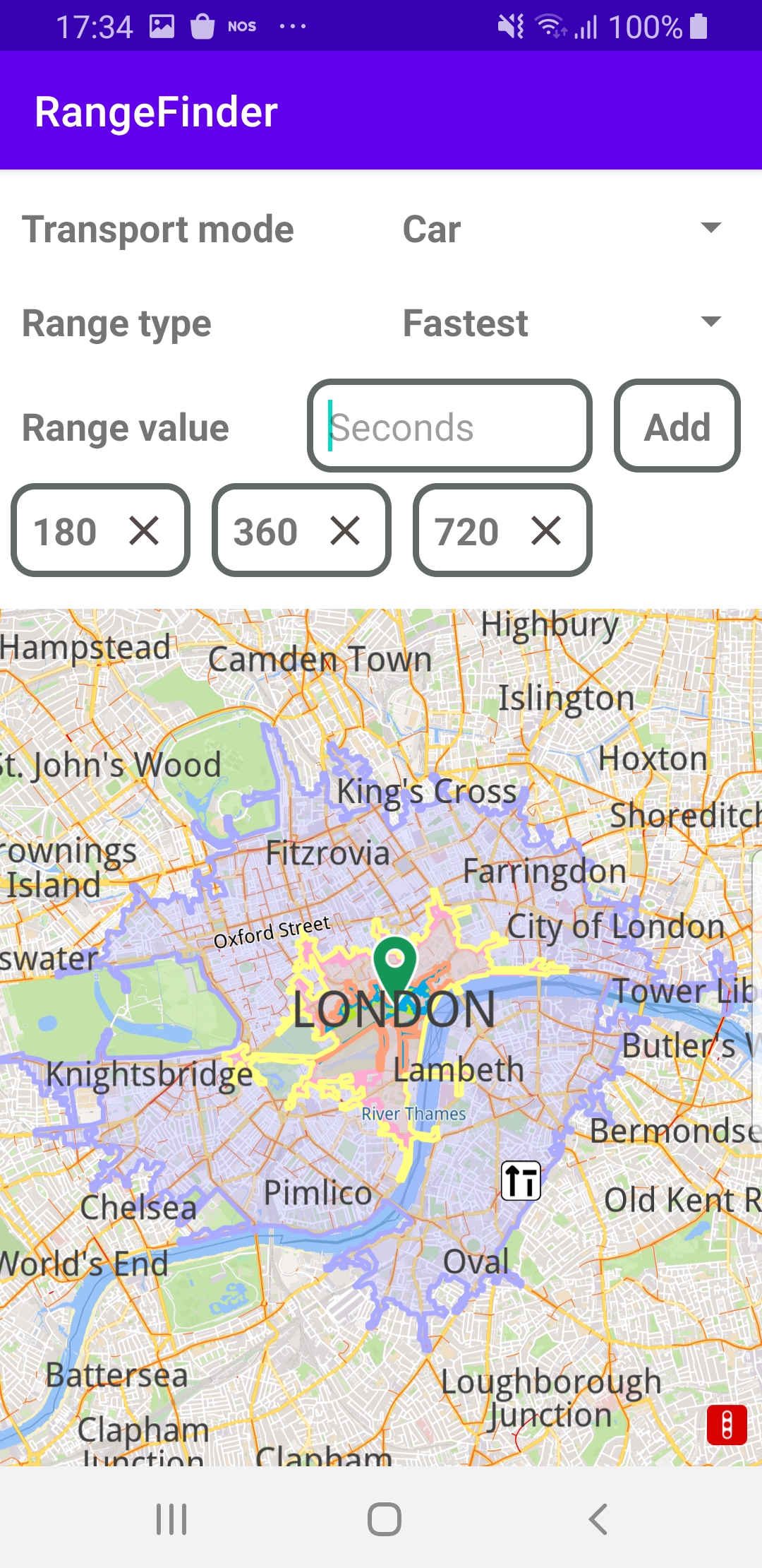 Range finder example Android screenshot