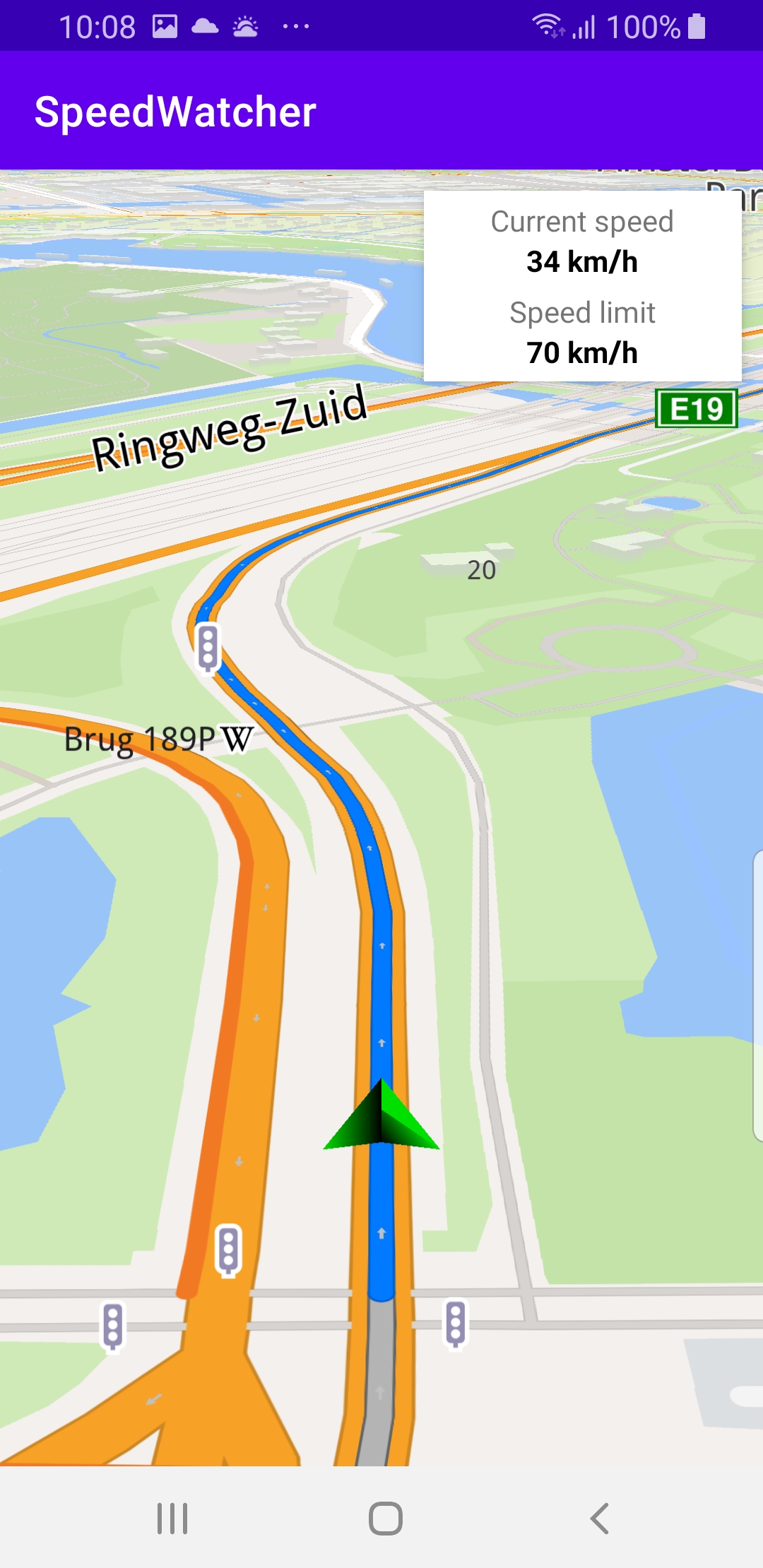 Speed watcher simulated navigation example Android screenshot