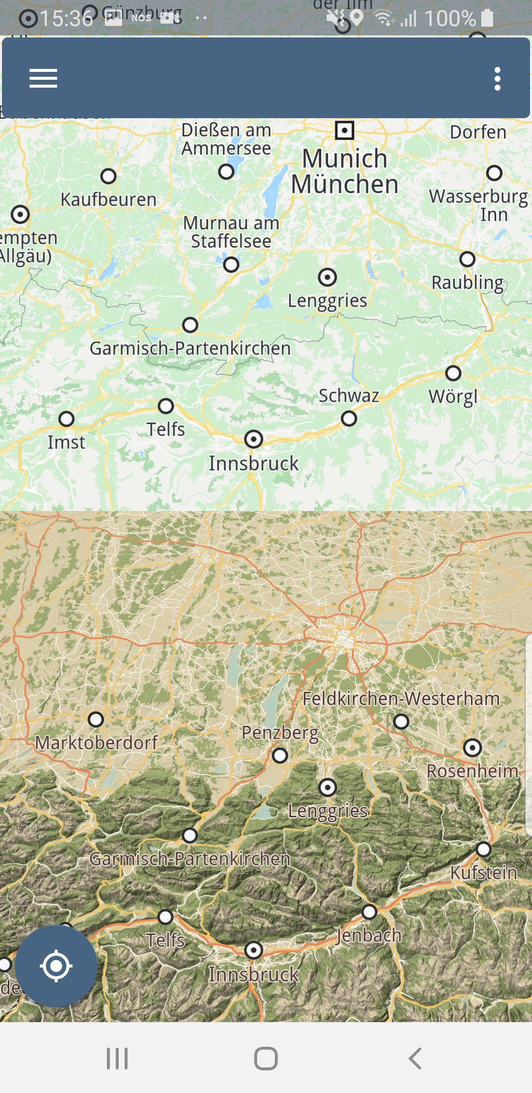 Android example two map views screenshot