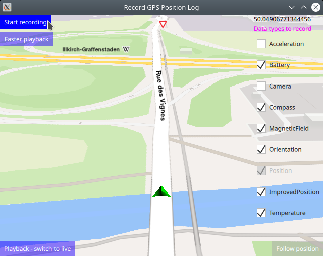 QML data source GPS position playback and record example